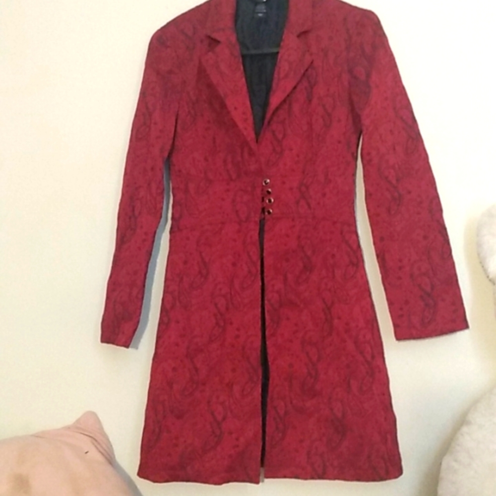 Bisou Bisou deep red with black  paisley embroidered design